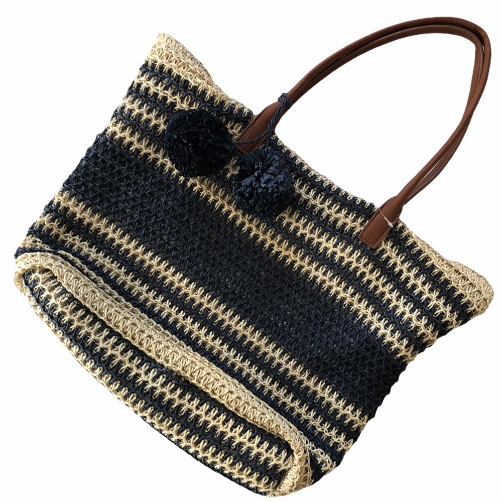 Merona Stripe tote with pompoms Navy Natural
